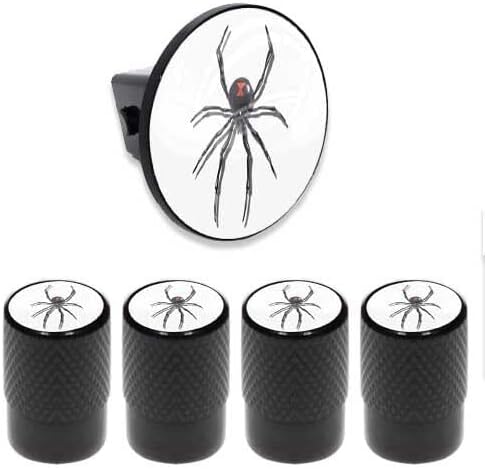 Tow Hitch Cover Insert Plug for Truck & SUV + Valve CAPS for Black Widow Spider WT Model-PYT-8888-4617