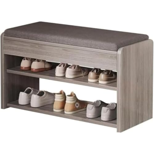 wyazziv シューズラックは玄関ベンチとしても使える2段3段式の靴収納棚でクッション付き靴交換スツール機能を備えています 幅60cm80cmから選べる耐荷重150kgの省スペース設計で簡単組み立て可能な玄関収納家具です (【フリップカバー】グレー 60