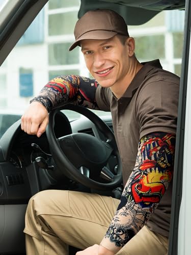 Boao 20 Pcs Men's Cooling Arm Sleeves Long Fingerless Arm Cover Anti Slip UV Sun Protection Sports Temporary Tattoo Sleeves4