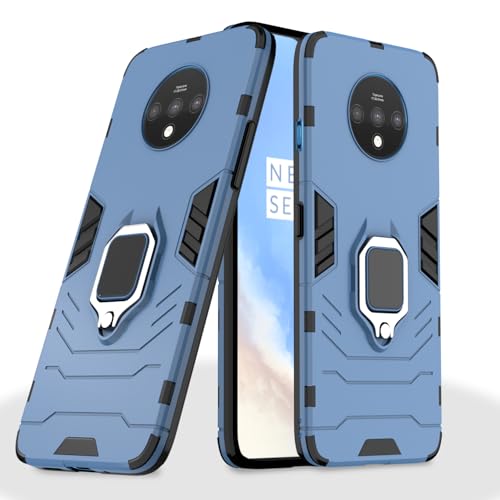 Image of Pikkme D5 Tough Armor Bumper Back Cover Case for Oneplus 7T |Ring Holder & Kickstand in-Built (Blue)