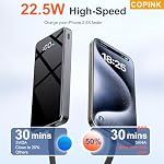 COPINK Power Bank with Built in Cables, 25000mAh Fast Charging Portable Charger,5 Output 2 Input LED Display Slim External Battery Pack for iPhone, Samsung, Android Phones, Tablets