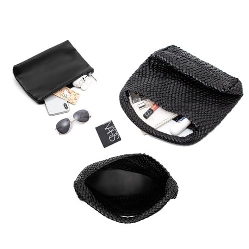 Bolso Tote tejido para mujer, de cuero vegano suave miniatura 6