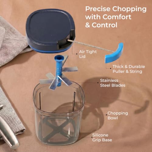 Image of Lifelong 600ml Nutrichop Vegetable Chopper for Kitchen|Manual Chopper with Easy Pull Cord| 6 Stainless Steel Blades, Antislip Base, Airtight Lid, BPA Free |Mini Chopper for Veggies, Fruits, Dry fruits