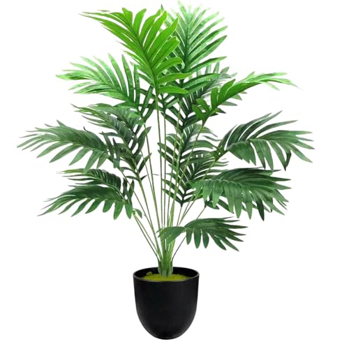 Image of Dekorly Plastic Fake Plants Artificial Floor Plants Large Tropical Palm Tree Tall Monstera Plant in Pot Faux Plants for Indoor Outdoor Home (Areca | Black Pot, Pack of One)