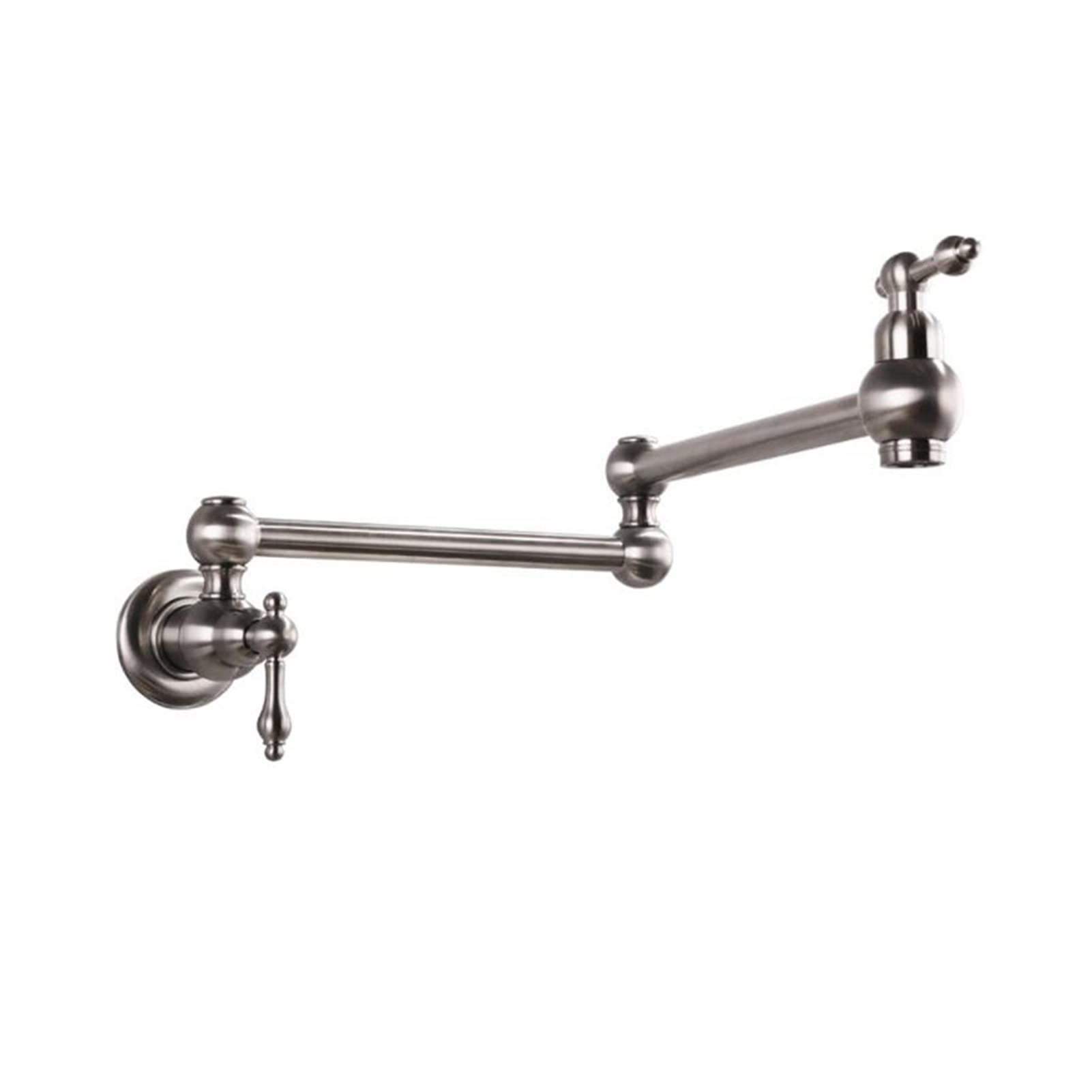Cudtapi Brushed Bathroom Faucet Wall Mount Solid Brass Pot Filler Tap Double-Jointed Swinging Kitchen Faucet Multiple Colors Faucets(Brushed)