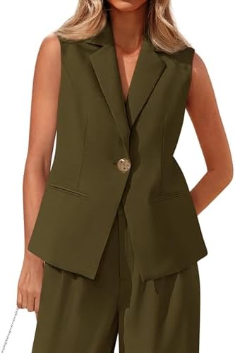 MASCOMODA Sleeveless Blazers for Women Dressy Casual Button Open Front Lapel V Neck Vest Tops Work Office Summer Outfits