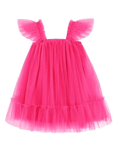 Image of Arshiner Toddler Tulle Dress for Girls Layered Tutu Ruffle Dresses Swing Twirly Fairy Summer Birthday Party Wedding Sundress