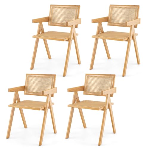 HOMASIS Lot de 2/4 Chaises de Salle à Manger avec accoudoirs et Dossier, Chaise Cuisine en Bambou...
