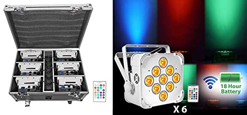 Rockville BEST Par 60 Pack White, 6 Rechargeable Wash Lights with Charging Flight Case, Wireless DMX, Includes Remote, Up to 18 Hours Battery Life, Perfect for Events, DJs & Venues
