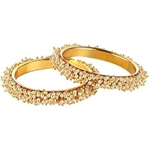 Efulgenz Pearl Bangles for Women Indian Bangles Pearl Bollywood Jewelry Beaded Bracelets Faux Pearl Bracelet Bangle Set Wedding Fashion Jewelry