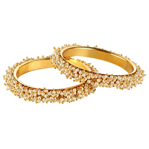 Efulgenz Fashion Jewelry Indian Bollywood Gold Tone Crystal Beaded Multicolor Bracelets Bangle Set (2 Pieces) For Women (White (Set Of 2 Pcs), 2-6) #TOP27