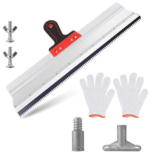Stehrakel für Ausgleichsmasse - Flächenspachtel 560MM mit Edelstahl Zahnklinge, Zahnrakel mit Softgriff, Stielhalterung - Großflächenrakel für Bodenbeschichtung