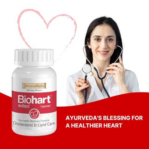 Wellness Mantra BioHart for Heart Health and Cholesterol Care | Helps Lower Triglycerides | Arjunchhal, Haritaki, Lasoon and more herbs | Pack of 1 (60 Capsules)