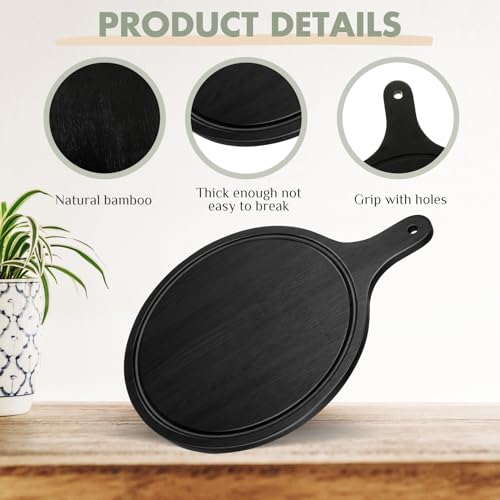 Set de 3 tablas de cortar de madera negra con mango y ranura miniatura 3