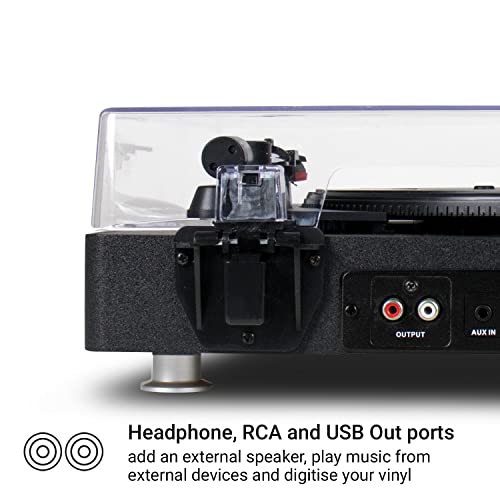 Jam-Spun-Out-Wireless-Bluetooth-Turntable-Vinyl-Record-Player-Bluetooth-3-Belt-Drive-for-Superior-Sound-portable-record-player-Headphone-Jack-Output-and-Aux-in-Dust-Cover-included-Black