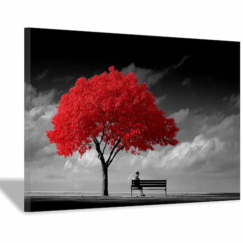 Impression sur toile arbre de vie rouge feu 70x100cm encadrée pour salon