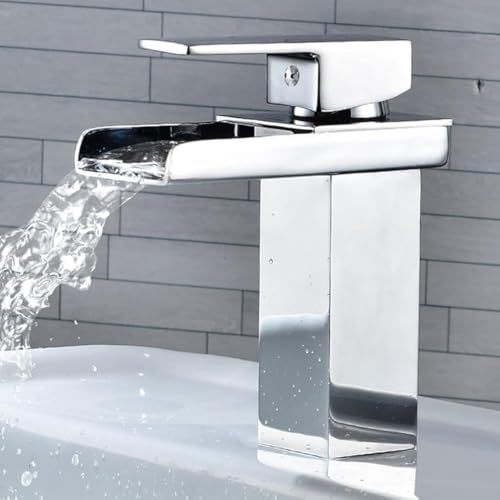 Gute Faucet Grifo de cascada de acero inoxidable para baño, grifo de lavabo con función de agua fría y caliente, fácil de instalar, acabado cromado plateado