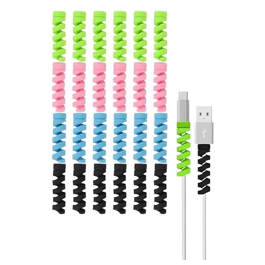 24 PCS Charger Cable Protector,Silicone Flexible Cable Saver,Spiral USB Mouse Wire Protector for Headphone Laptop Earphone Cell Phone Wrap Accessories