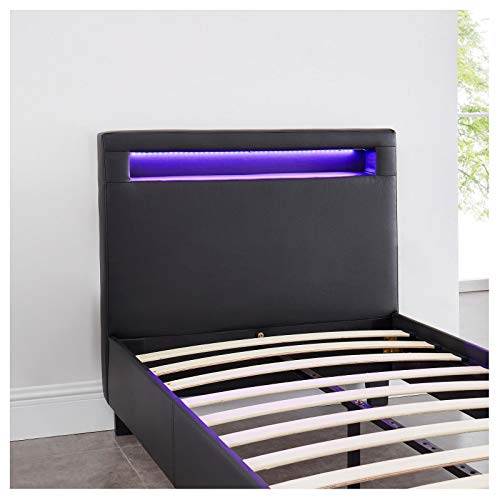 CARO-Möbel Polsterbett Mandalay mit LED Beleuchtung Einzelbett Lederbett 90 x 200 cm mit Lattenrahmen, Lederimitat in schwarz – Bild 7