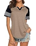 Locryz Womens Summer Tshirts V Neck Baseball T Shirt Colorblock Tunic Tops Blouse Shirts XL Khaki