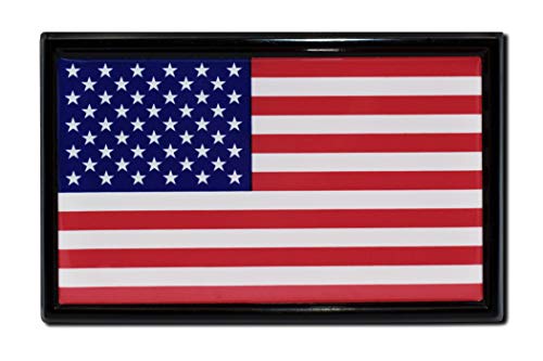 Image of Elektroplate U.S.A. Flag with Black Frame All Metal Chrome Emblem | SUV Size at 3.8 inch x 2.5 inch | Weatherproof