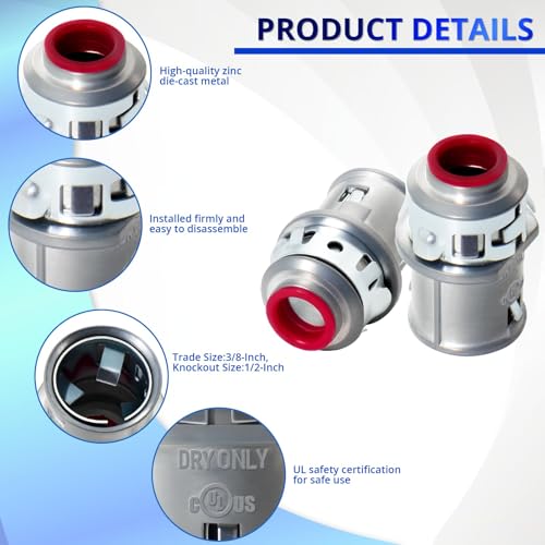 Image of MAKERELE 3 /8 inch Snap-In Metal-Clad Cable Connector, Zinc Electrical Conduit Fitting for Steel and Aluminum MC /AC Cable (60 pack)