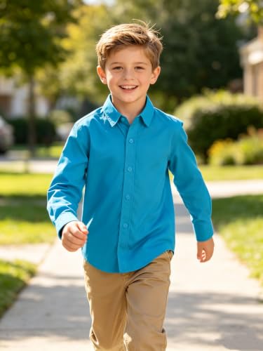 Image of DHTS Boys' Dress Shirts Toddle Boy Long Sleeve Uniform Shirt for Kids