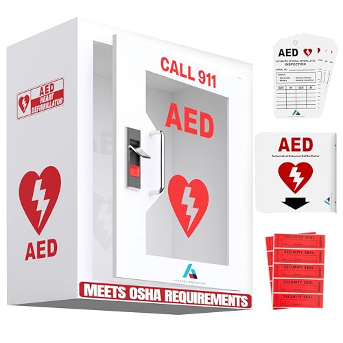 Avicenna Innovations Steel AED Cabinet Kit | Wall Mount Box with Snaplock | Turnkey Solution Includes 3D Sign, Inspection Tags & Security Seals | Universal Fit (16" H x 14" W x 8" D)
