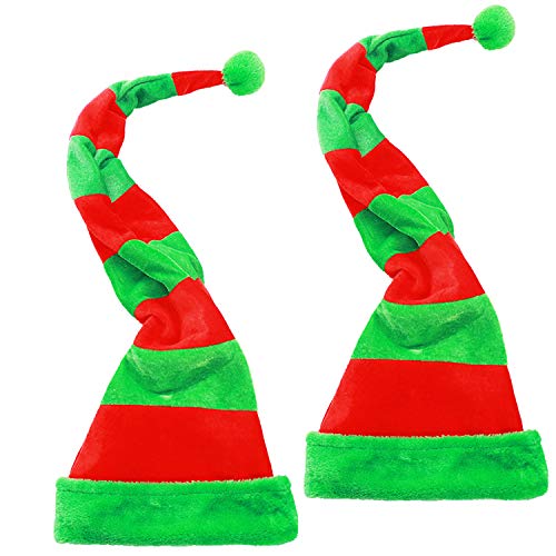Iceyyyy 2Pcs Christmas Elf Hat - Long Striped Felt Hat for Kids Adults Holiday Theme, Christmas Party Favors