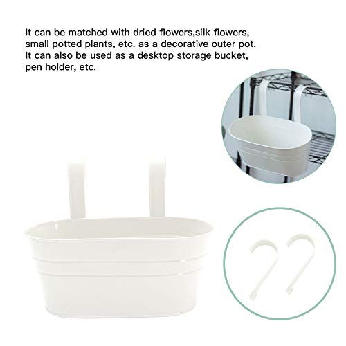 2 Pcs Metal Hanging Flower Plant Pots, Metal Bucket Flower Pots, Fence Bucket, Hanging Flower Pot For Indoor And Outdoor, Storage Bucket In Kitchen Or Bathroom, Detachable Hook(White) #TOP2