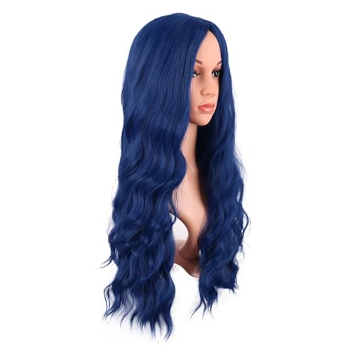 Image of MapofBeauty 28 Inch /70 cm Long Wavy Middle Part with No Bangs Synthetic Fiber Curly Fashion Women Party Cosplay Wig (Mixed Blue)