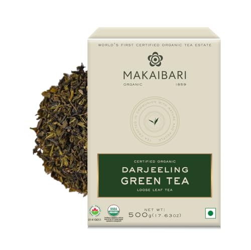 Image of Makaibari Darjeeling Green Tea | Organic Loose Leaf Bulk Pack, 500g (17.6oz, ~250 Cups) | USDA Organic Whole Long Leaf Single-Estate Green Tea from World's First Certified Organic Tea Garden - Biodynamic, Caffeinated