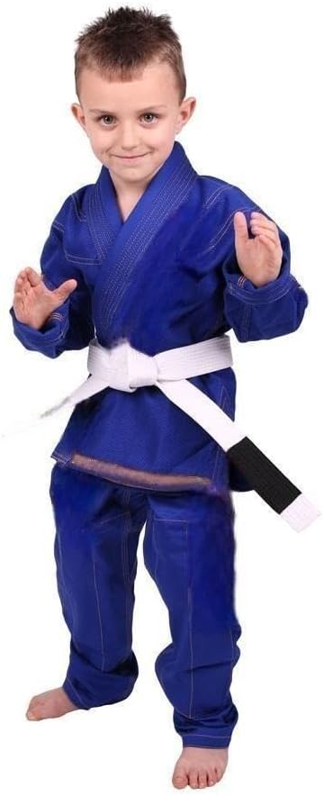 Kids Animal Jiu Jitsu Gi, 425GSM Jacket, Twill BJJ Pants, and White Belt, Royal Blue, M00