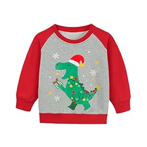 Toddler Boy Girl Sweatshirt Christmas Raglan Long Sleeve Santa Elk Shirt Dinosaur Tops for Kids 2-7T