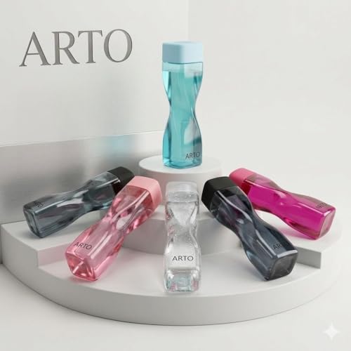 Arto Aesthetic Twisted Hourglass Sipper Water Bottle Set of 6, 1 Litre - Leak Proof BPA Free Plastic Water Bottle for Men & Women | Stylish Ergonomic Design Gym Office College Travel Multicolor