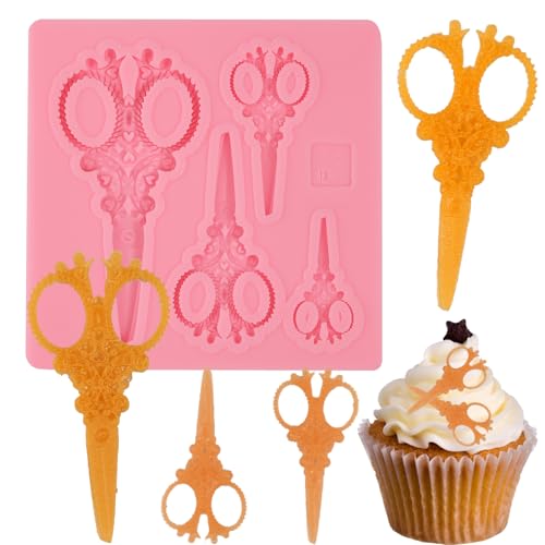 IKOJING 1 Pcs Retro Scissors Candy Fondant Mold, Pattern Tool