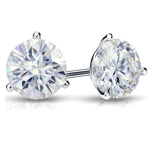 18K Yellow Gold Round Moissanite Stud Earrings (1Ct Tgw, 5Mm, J-K) 3-Prong Martini Set, Push-Back By Diamond Wish #TOP2