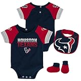 Outerstuff NFL Newborn Infants 50 Yard Dash Creeper Bib Bootie Bodysuit Set (12 Months, Houston Texans)
