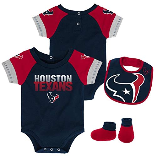 Outerstuff NFL Newborn Infants 50 Yard Dash Creeper Bib Bootie Bodysuit Set (12 Months, Houston Texans)