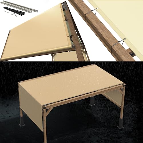Royal Shade 4' W x 26' L Beige Waterproof Pergola Sun Shade Canopy Replacement Cover, 220 GSM Cloth for Outdoor Patio, 95% UV Blockage, Includes Stainless Steel Weighted Rods (We Customize)
