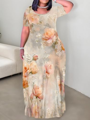 Image of Plus Size Maxi Dresses for Curvy Women T-Shirt Summer Sun Dresses Loose Fit
