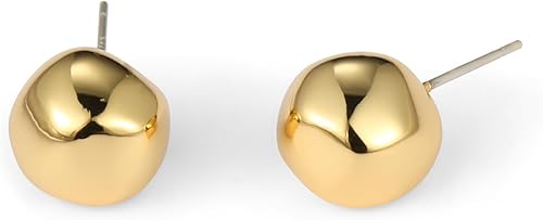 Cowlyn Aretes de bola irregulares chapados en oro de 14 quilates de plata de ley 925, hipoalergénicos, joyería para mujer, Chapado en oro de 14