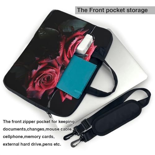 Bolsa Tote para Laptop con Diseño de Rosa Roja y Hoja Negra miniatura 5
