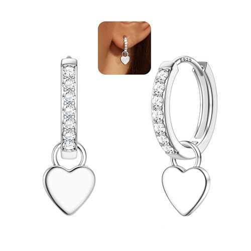 FIOROYAL 925 Boucles d'Oreille Femme Argent avec Pendentif Cœur Créoles Boucles d'oreilles en Argent 925 Hypoallergéniques Amovibles Forme Cœur Pendentif Cadeau pour...