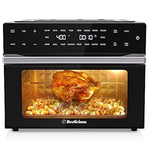 32QT Extra Large Air Fryer, 19-In-1 Air Fryer Toaster Oven Combo with Rotisserie and Dehydrator, Digital Convection Oven Countertop Airfryer Fit 13″ Pizza, 6 Accessories, 1800w (Black)