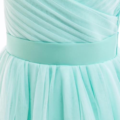 Image of Glamulice Flower Girls Spaghetti Strap Tulle Dress Long A Line Wedding Pageant Dresses Princess Birthday Party Ball Gown