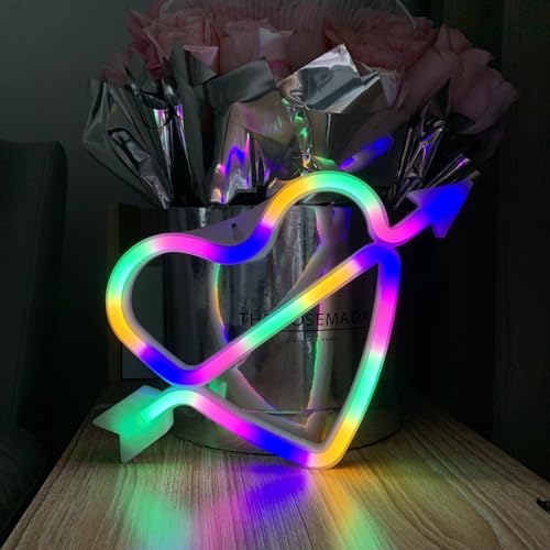 Image of Heart Shape Neon Sign Wall decor Multi-color Cupid Love Wall mount Led Light Perfect Use Birthday Party Anniversary-1Pack