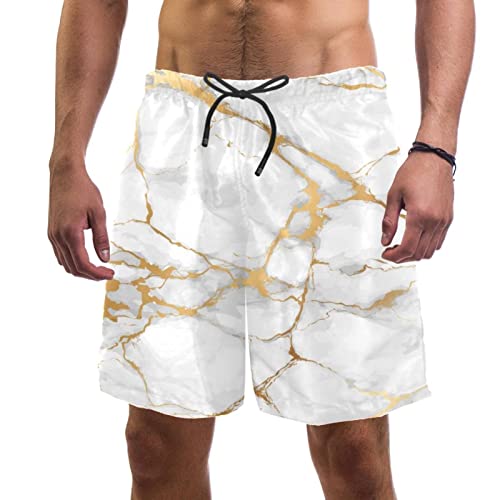 Maillots de bain pour hommes JDEZ texture pierre marbrée dorée short