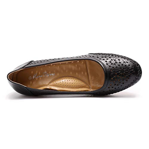 Image of Mona flying Women's Leather Closed Toe Mid Heel Wedges Comfy Dress Pumps