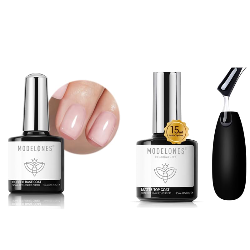 modelones Matte Gel Nail Polish Top Coat with Pink Rubber Gel Base Coat